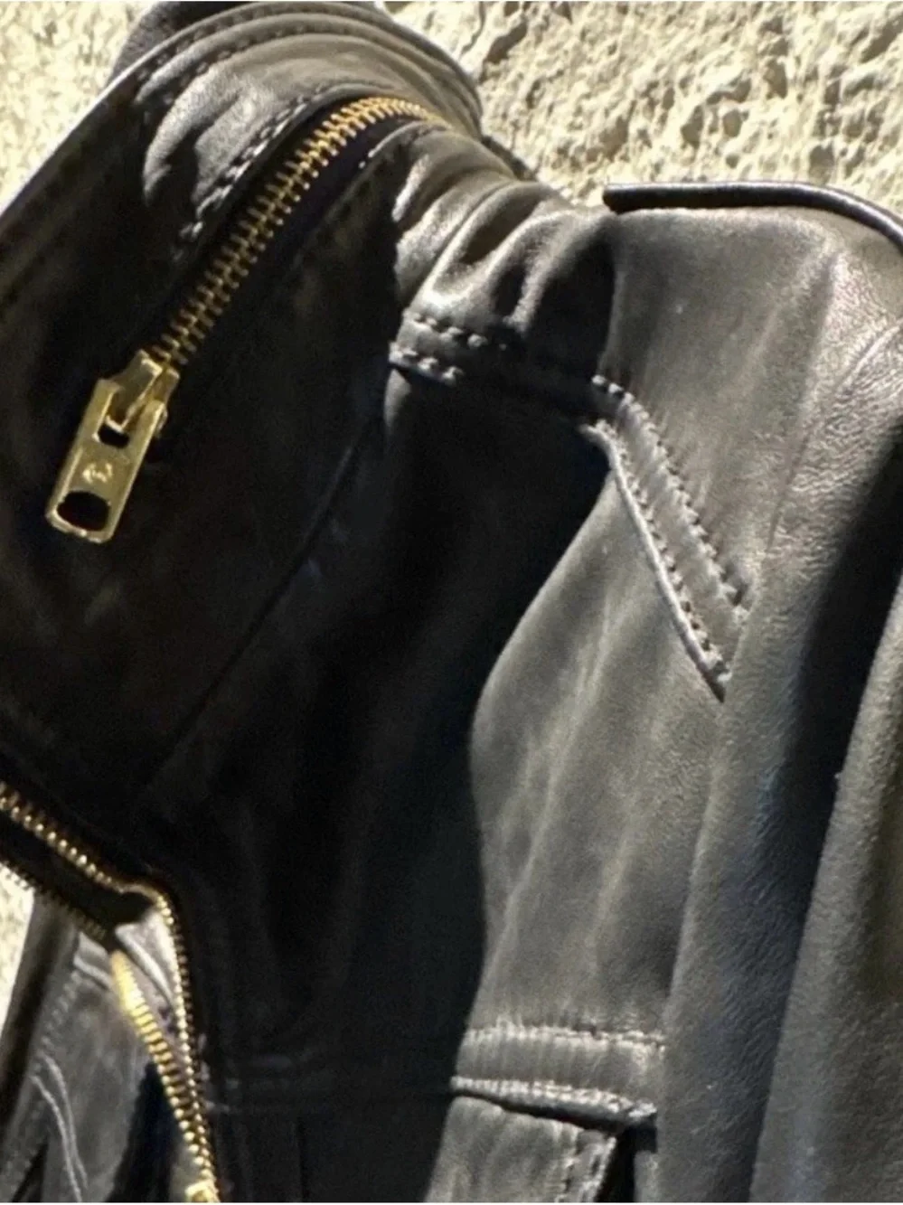 Michael Kors Women’s Black Leather Moto Jacket with Gold tone Hardware Size PL
